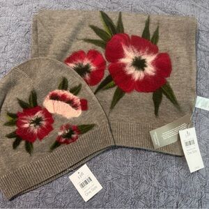 J Jill Floral Knit Beanie and Scarf Set
